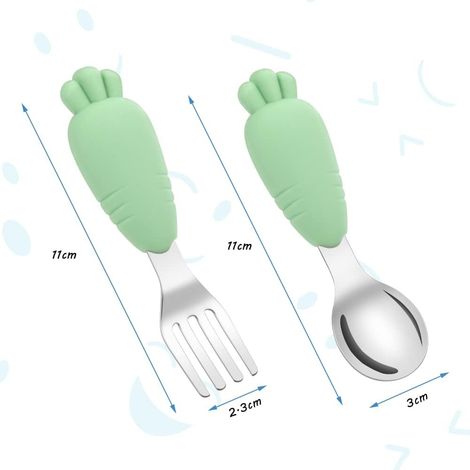 Toddler Fork and Spoon, 4 PCS en acier inoxydable Ustensiles Couvreries (1/4)