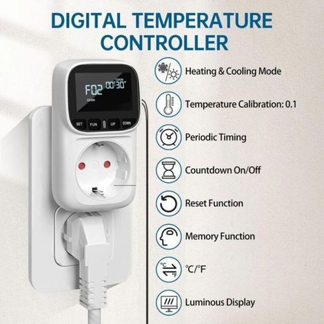 Regulateur De Temperature - 230 V - Sonde Externe - Chauffage Et Refroidissement - Thermostat Prise - 1 Unite (1/4)