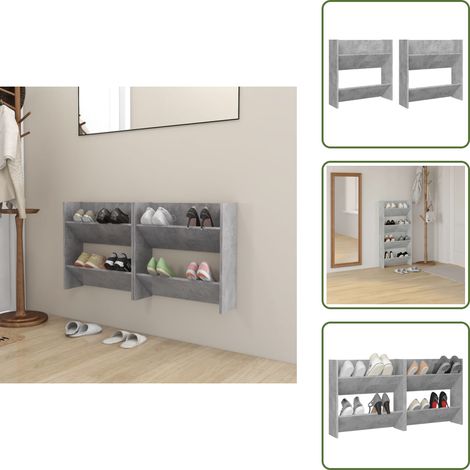 The Living Store Armoires à chaussures murales 2 pcs Gris béton 60x18x60 cm - Rangement chaussures (1/5)
