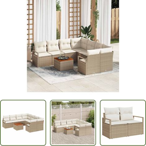vidaXL Akazienholz - Gartensofa-set mit Speicher 9 pcs Beige und Creme Poly-Rattan (1/5)