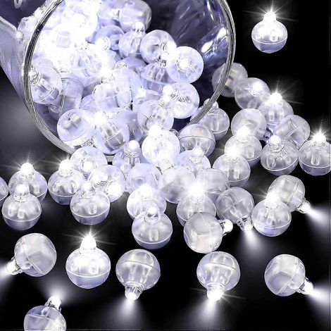 Lot de 100 mini boules lumineuses LED blanches rondes pour ballons, étanches, idéales pour lanternes en papier, fêtes d'anniversaire, mariages et festivals. (1/4)