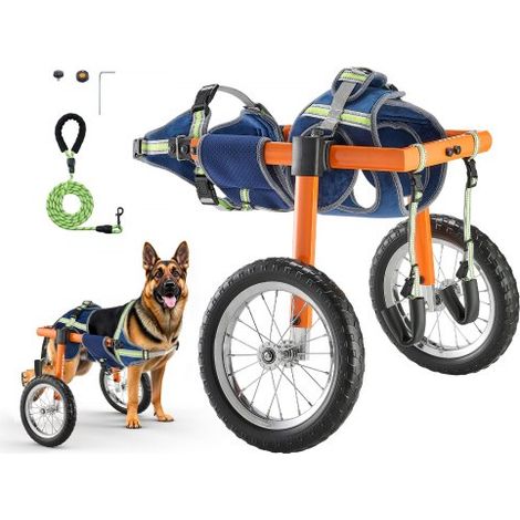 Silla de 2 Ruedas para Perros para Patas Traseras, Ajustable en Altura, Anchura y Longitud, con Ruedas Amortiguadoras, Aleación Aluminio, para Perros Lesionados o Discapacitados hasta 39 kg (1/5)