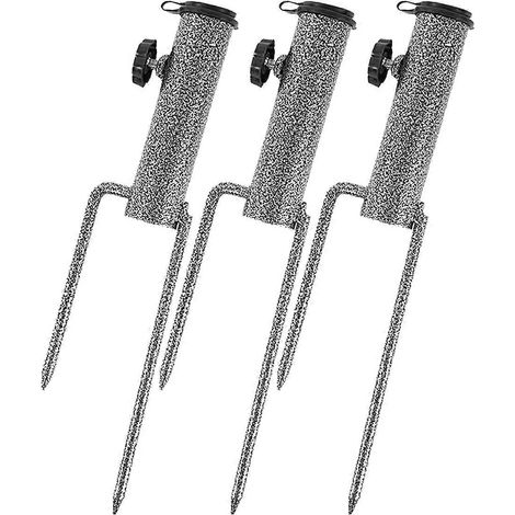 Lot de 3 supports de parasol à ancrage au sol spiralé, robustes et réglables. (1/5)