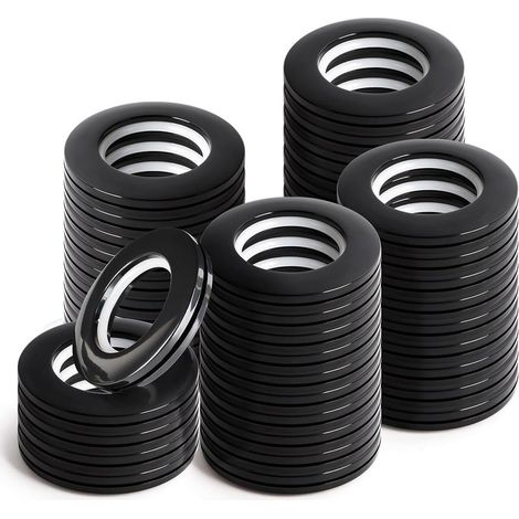 40mm plastic curtain rings – 48 black pieces for curtain rods – eyelet rings for DIY and windows (1/5)