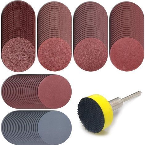 Lot de 120 disques abrasifs de 25 mm avec tige de 3,2 mm pour Dremel et la plupart des outils rotatifs, papier de grain 100/180/240/400/1500/3000 (1/5)
