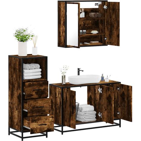 Set de muebles baño 3 pzas madera contrachapada roble ahumado
