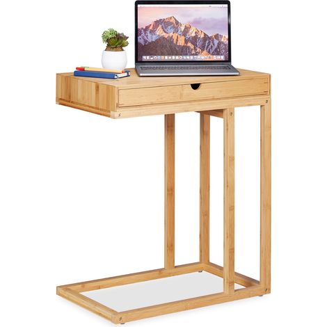 Relaxdays Beistelltisch Bambus mit großem Schubfach, moderner Stil, Wohnzimmertisch, H x B x T: 68 x 55 x 35 cm, natur