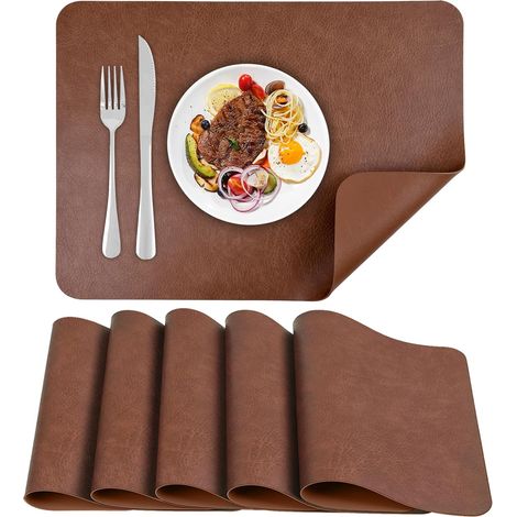 Lot de 6 Set de Table, Cuir PU Imperméable, Résistant Chaleur 80°C, Pour Cuisine Restaurant Hôtel (1/5)