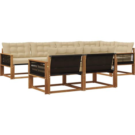 Outdoor Sofa Set with Cushion 7 pcs Natural and Beige vidaXL
