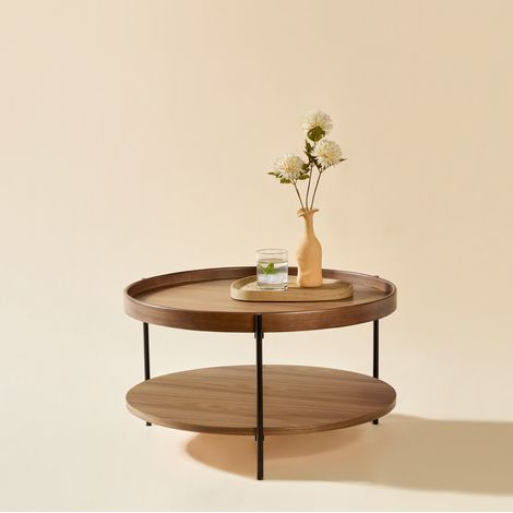 Tavolo rotondo 2 ripiani legno metallo 44x44x48 cm OKMYHOME (1/5)