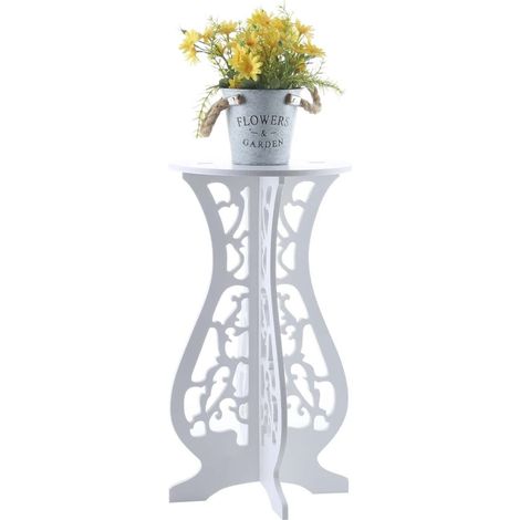 Trintion Plant Stand 45.5cmx25cm Modern wooden plant stands Home Decor Storage Racks Hollow Plant Stand Design plant pot stand for Indoor and Outdoor Use, White (1/5)
