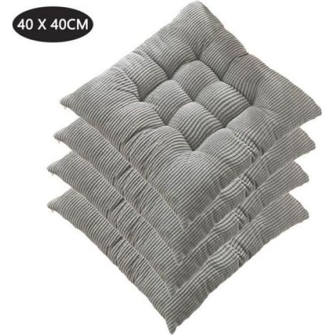 Coussin Chaise Carré - Velours Côtelé - 40 x 40 x 5 cm - Pour Salle À Manger Bureau Salon - Lot De 4 (1/4)