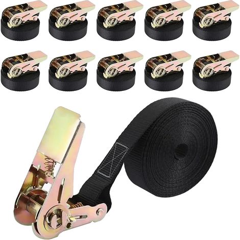 Sangles à cliquet, capacité de 800 kg, matériau en polyester durable, noir (1/2)