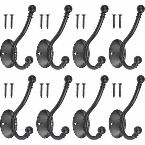 YMYNY 8er-Set Vintage-Garderobenhaken aus schwarzem Metall mit 16 Schrauben, Retro-Garderobenhaken aus schwarzem Metall, einzeln zum Einschrauben, Garderobenständer für Badezimmer- und Küchentüren