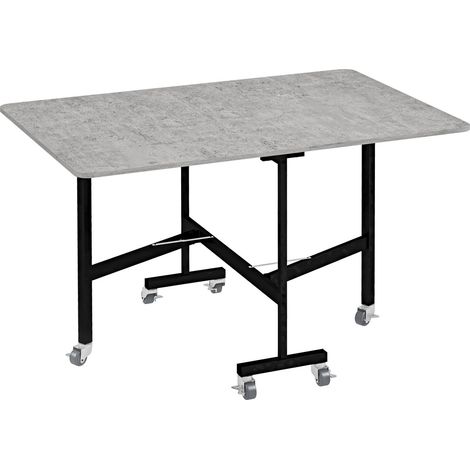 Table extensible pliante à roulettes 52,5-120x80x73cm - Pour 4-6 pers. - Pieds acier - Idéale cuisine/salle à manger Gris (1/5)