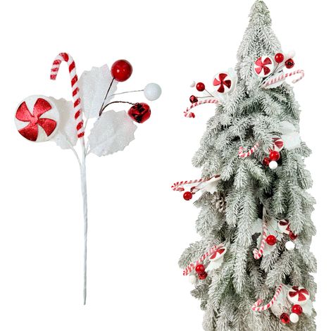 Pique de Noël - Branche de Noël en décorations sucrées avec une cloche 24 cm (1/5)