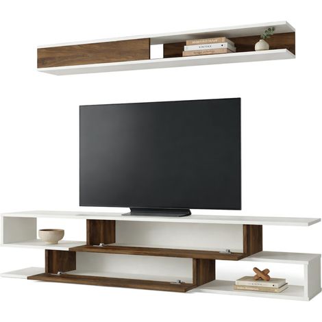 Pared Equipamiento Vernole, Mueble Modular Salón, 4 Estantes, 2 Puertas, Marrón Nogal