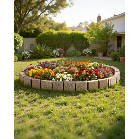 VEVOR Bordatura per Prato in Finta Pietra 1190 x 100 mm Bordatura per Cortile Resistente allo Sbiadimento, Dimensioni di Mattone con Punte di Ancoraggio, per Vialetti, Passerelle, Beige, 4 Pezzi