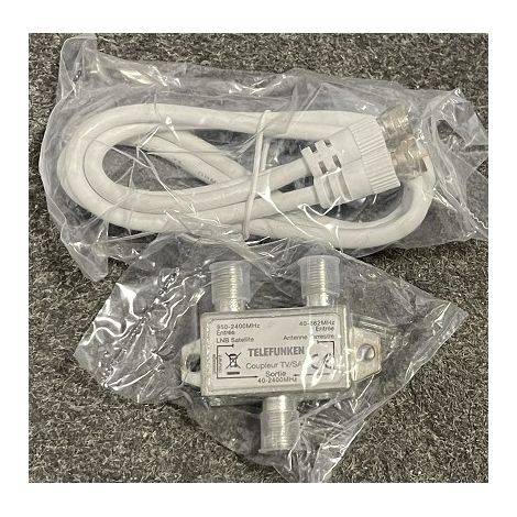 Coupleur TV/SAT + cable antenne longueur 1m embout F mâle/mâle blanc TELEFUNKEN