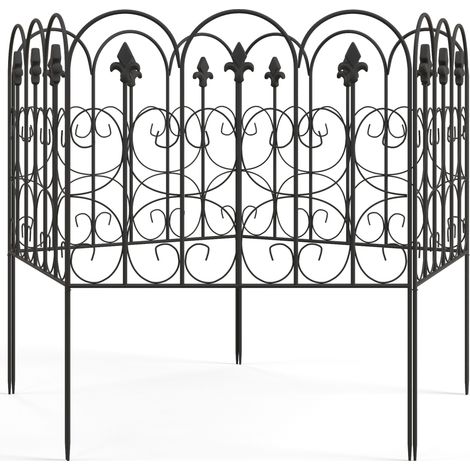 Decorative Garden Fencing- 83cm (H) 3m (L) 5PCs Outdoor Picket Fence Panels- Rustproof Metal Wire Landscape Flower Bed Border Edging Animal Barrier- Black (1/5)