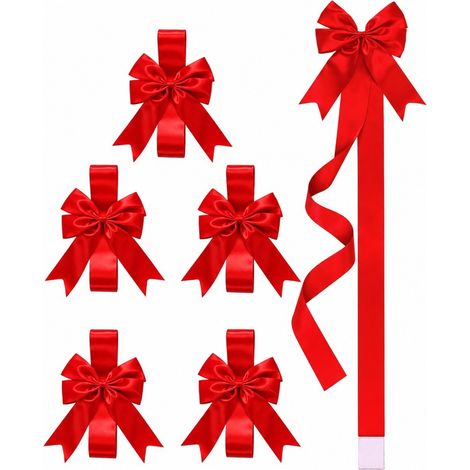 Couronne de nœuds décoratifs en ruban de polyester pour vitrines de Noël, lot de 6, 101,6 cm (40 pouces), rouge (1/5)
