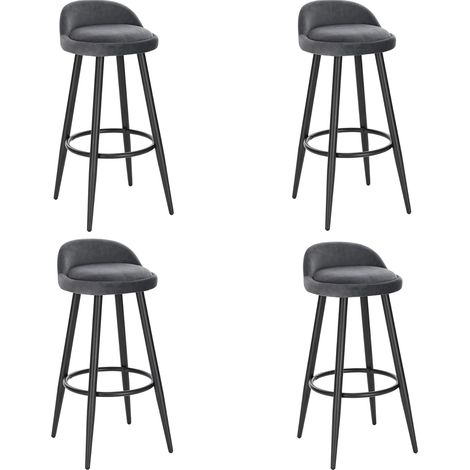Woltu – Lot de 4 tabourets de bar – Siège en velours gris foncé – Structure métal – Hauteur 78,5 cm – Hauteur d'assise 69,5 cm – Capacité 120 kg