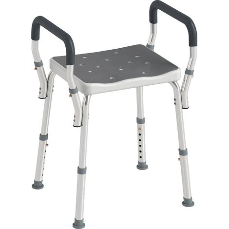 Tabouret de douche, hauteur réglable, blanc, 52 x 45 x 69 cm, pour salle de bain seniors, assise stable, sécurité salle de bain mat