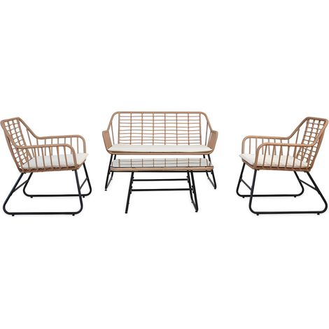Set Cebu Salotto Con Tavolo In Vetro Divano E 2 Poltrone In Polyrattan (1/5)