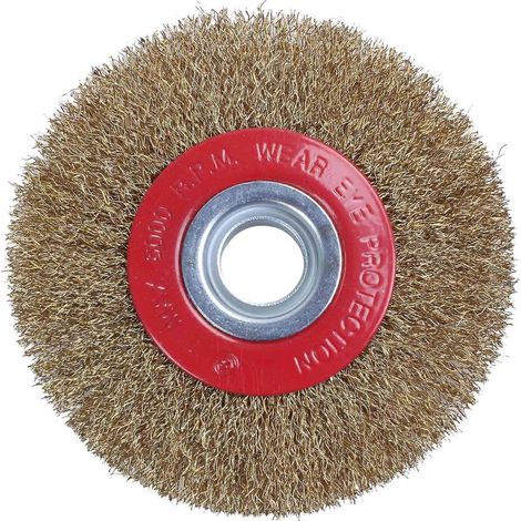 Brosse métallique de polissage pour meuleuse d'établi + bague d'adaptation réductrice, 5 pouces (125 mm) (1/5)