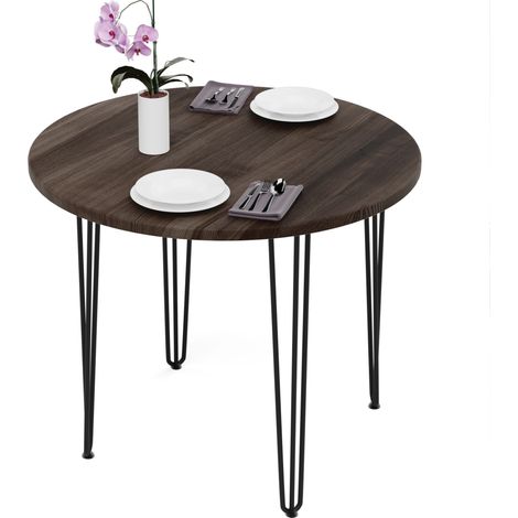 Esstisch rund 90 cm Stärke: 28mm, Farbe: Ebenholz, Beine: Schwarz (1/5)