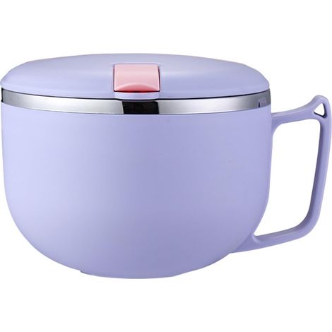 Ramen Bol avec couvercle en acier inoxydable 1200 ml - Bol à nouilles instantanées - Bol à soupe - Anti-fuite - Boîte à déjeuner pour adulte - Avec couverts et poignée - Pour bureau (violet) (1/5)