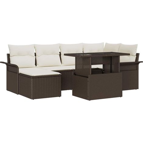 vidaXL Set Divano da Giardino con cuscino 7 pcs Marrone Poly Rattan (1/5)