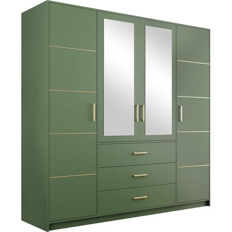 Armario Rosa I, Verde, 200x196x58cm, Puertas de armario: Con bisagras, Número de estantes: 8