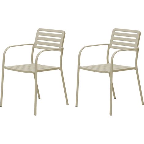 Lot de 2 fauteuils de jardin empilables en métal beige - BACA (1/5)