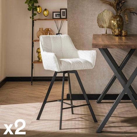 Chaise de bar confortable en bouclette blanche avec fonction pivotante (lot de 2) MELBOURNE (1/5)