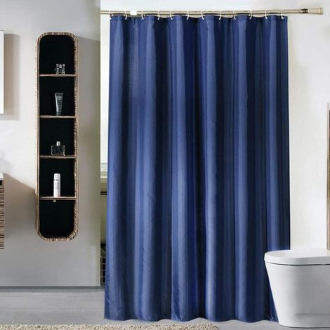 Rideau de douche uni en tissu épaissi avec crochets – Rideau de salle de bain décoratif et imperméable – 220220 (Bleu marine) (1/3)