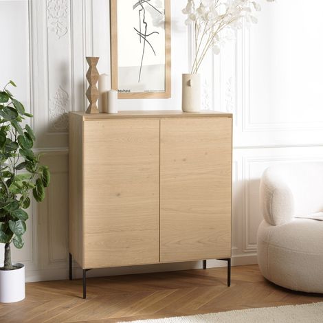 MAXENDRE - Buffet bois couleur naturelle 2 portes 3 étagères pieds noir (1/5)