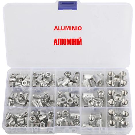 150 inserts filetés en alliage d'aluminium résistant, adaptés aux outils de poinçonnage et aux tournevis. (1/5)