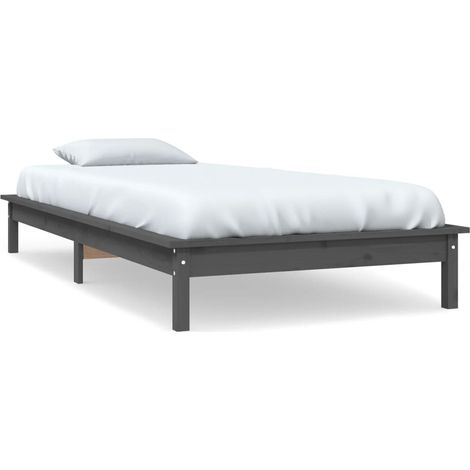 Lit adulte pour 1 personnes, Structure de lit, Assemblage Facile, Gris 90x190 cm Bois de pin massif Simple OIB9322E (1/5)