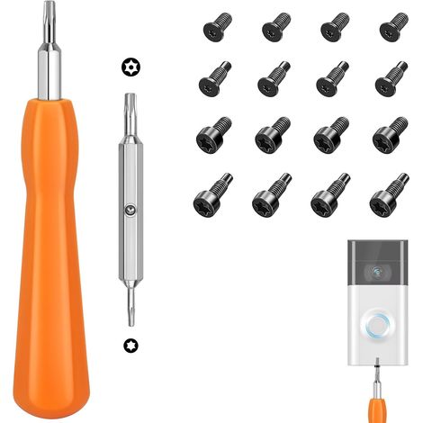 Poeland Tournevis de sonnette de porte, tournevis à double extrémité de rechange avec 16 vis T6 T15 pour toutes les sonnettes, compatible avec la sonnette vidéo Doorbell 2, Pro et Elite (orange) (1/5)