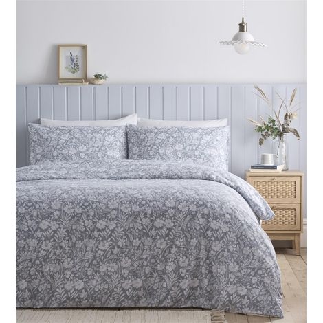 Parure de lit avec Housse de Couette pour lit Super King Size Motif Floral Gris (1/3)