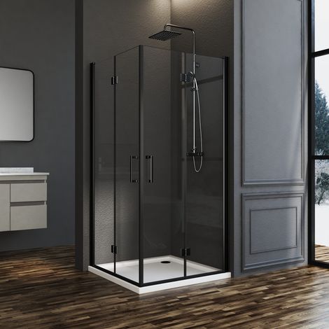 Schwarzer Duschkabine 80x100 cm Falttür, Duschkabine 100x80cm Eckeinstieg Drehfalttür Dusche Duschabtrennung mit 6mm NANO ESG Sicherheitsglas Glas Duschwand Höhe: 195cm