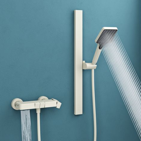 Mai & Mai Duschsystem mit Regendusche Duschkopf 3 Strahlarten höhenverstellbar Duschbrause mit Unterauslauf aus Aluminium Weiß Duschsystem10 (1/5)