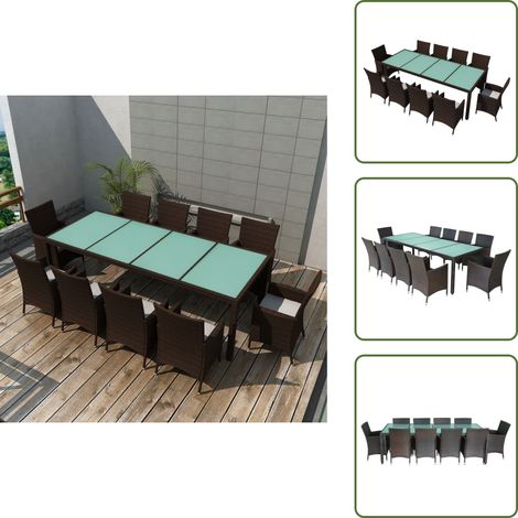 11-tlg. Garten-Essgruppe mit Auflagen Poly Rattan Braun - Gartenmöbelset - Rattan Gartenmöbel - Outdoor Essgruppe - Gartenstuhl - Gartentisch (1/5)