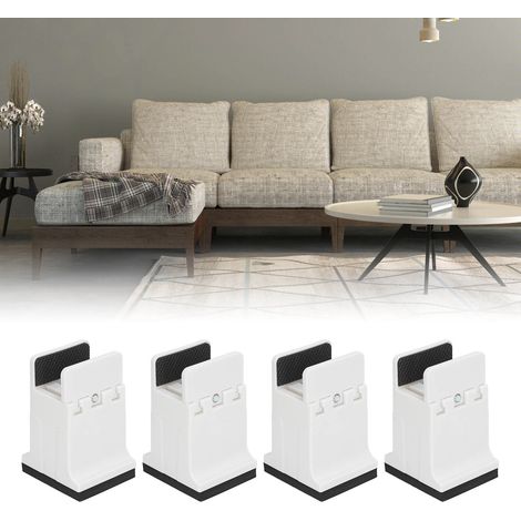 Élévateurs de meubles ajustables avec serrage par vis, 4 unités en caoutchouc blanc pour tables, chaises, canapés et lits (1/5)