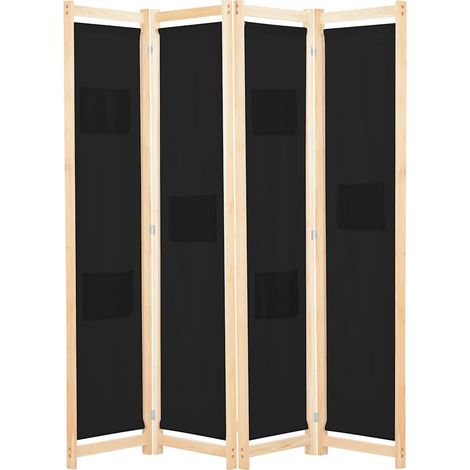 Cloison de séparation 4 panneaux-Paravent-Séparateur de pièce Noir 160x170x4 cm Tissu (1/5)