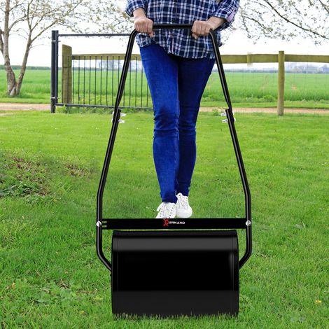 Rullo da giardino Outsunny in acciaio con manico, dimensioni: 47L x 32W x 105H cm, peso massimo supportato: 30L, colore nero.