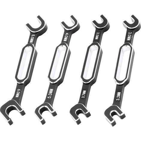 Clés à molette pour voiture RC (lot de 4) : extracteur d'écrous de tendeur et de rotule, en alliage d'aluminium, pour l'entretien des modèles RC (3,0 à 6,0 mm), noires. (1/5)