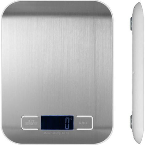 Balance de cuisine électronique précise 10kg, idéale pour pâtisserie et pesée alimentaire, base blanche.