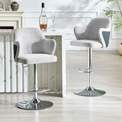 Lot de 2 Tabourets de Bar Réglables - 45x37.6x118 cm - Chaises de Bar Pivotantes 360° avec Accoudoirs et Repose-Pieds - Gris Clair (1/5)